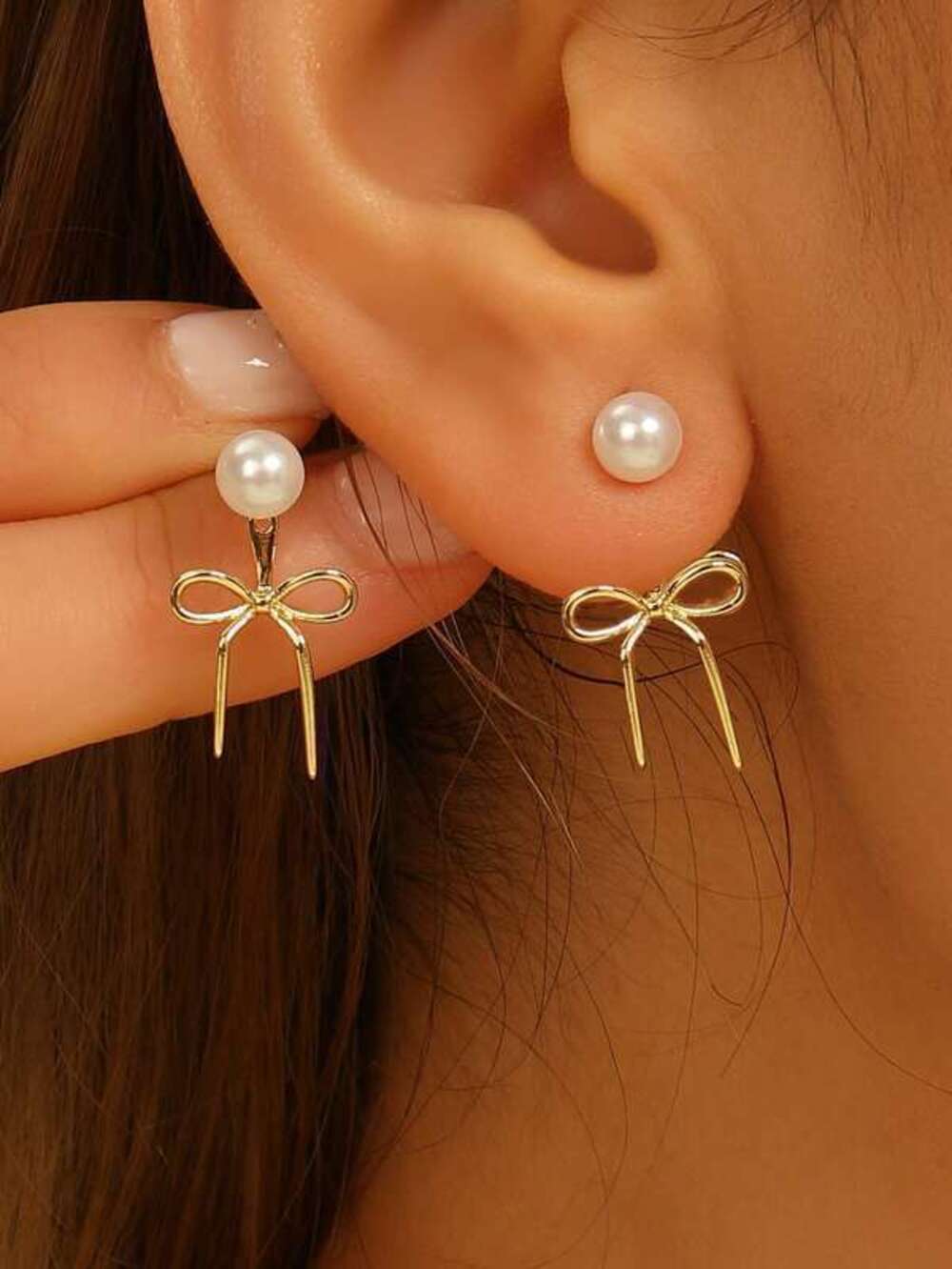 1 Pair New Delicate Minimalist Bow Pearl Earrings, Pearl Earrings